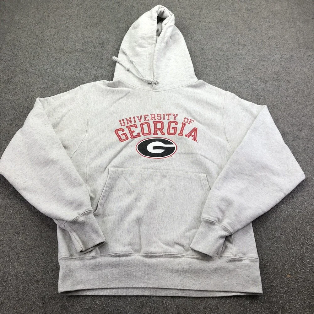 Georgia Bulldogs Hoodie Mens Small Gray NCAA Champion Reverse Weave Sweatshirt